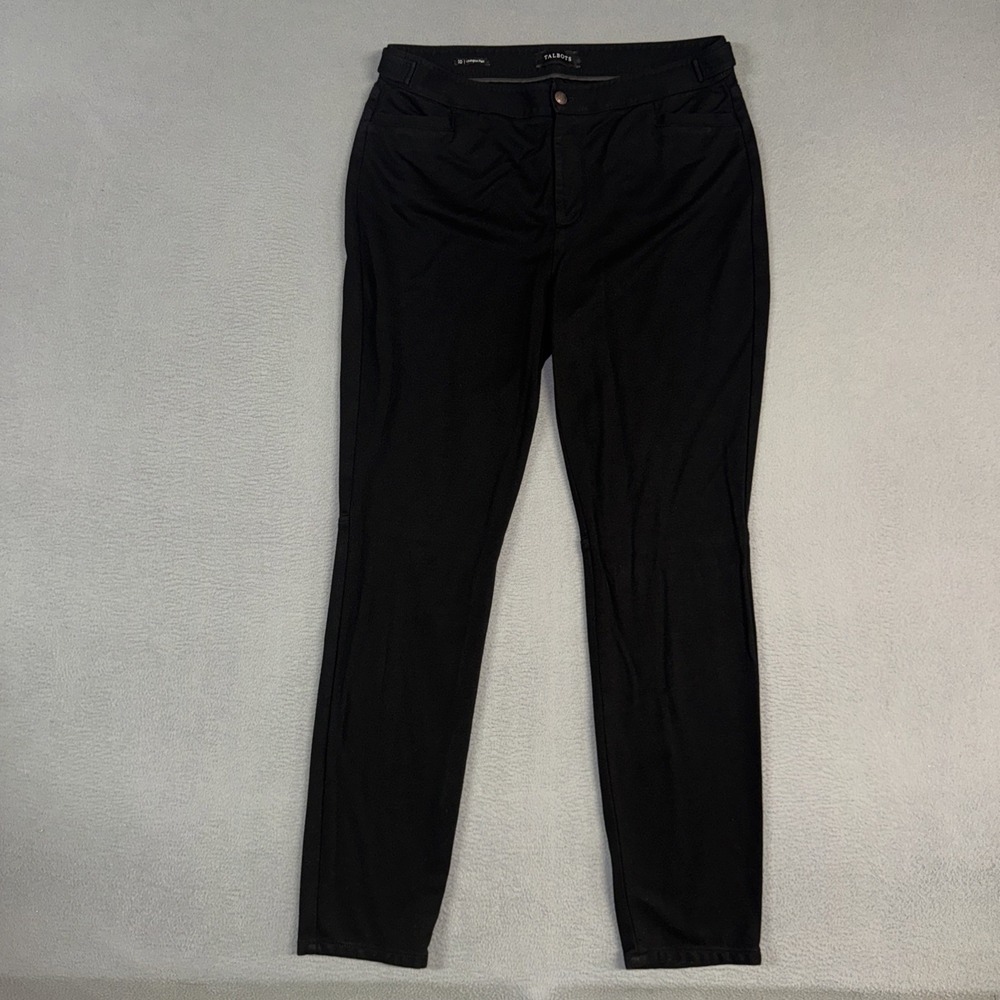 Talbots Pants Womens 10 Black Lexington Straight Flat Front Cotton Blend Twill